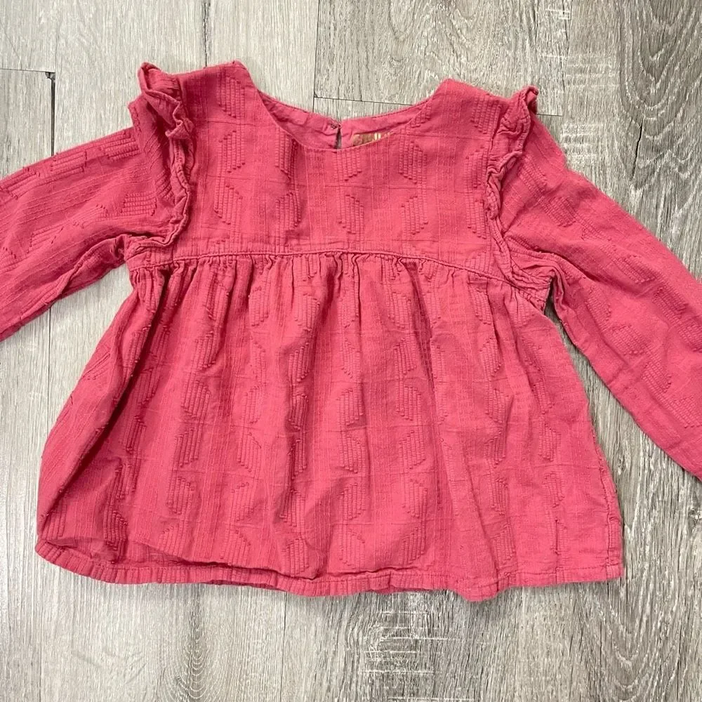 Genuine Kids From OshKosh Toddler Girl’s Pink Long Sleeve Ruffle Keyhole Top 5T